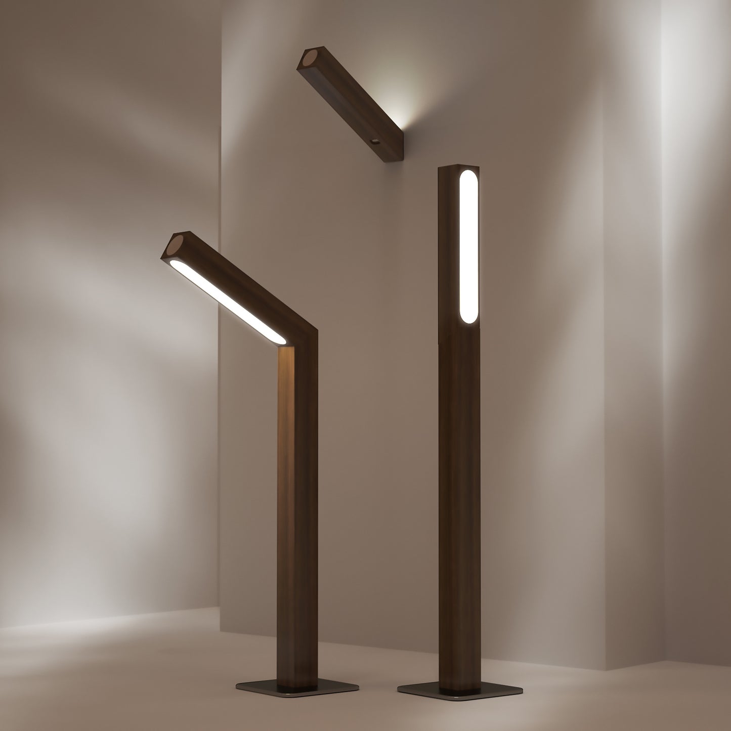 Minimalist LED Bedside Lamp with Real Wood Base — Touch Dimmer