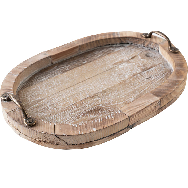 Vintage ovales Holz-Frühstückstablett mit Metallgriff