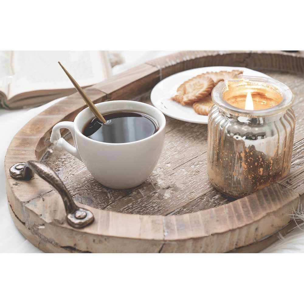 Vintage ovales Holz-Frühstückstablett mit Metallgriff