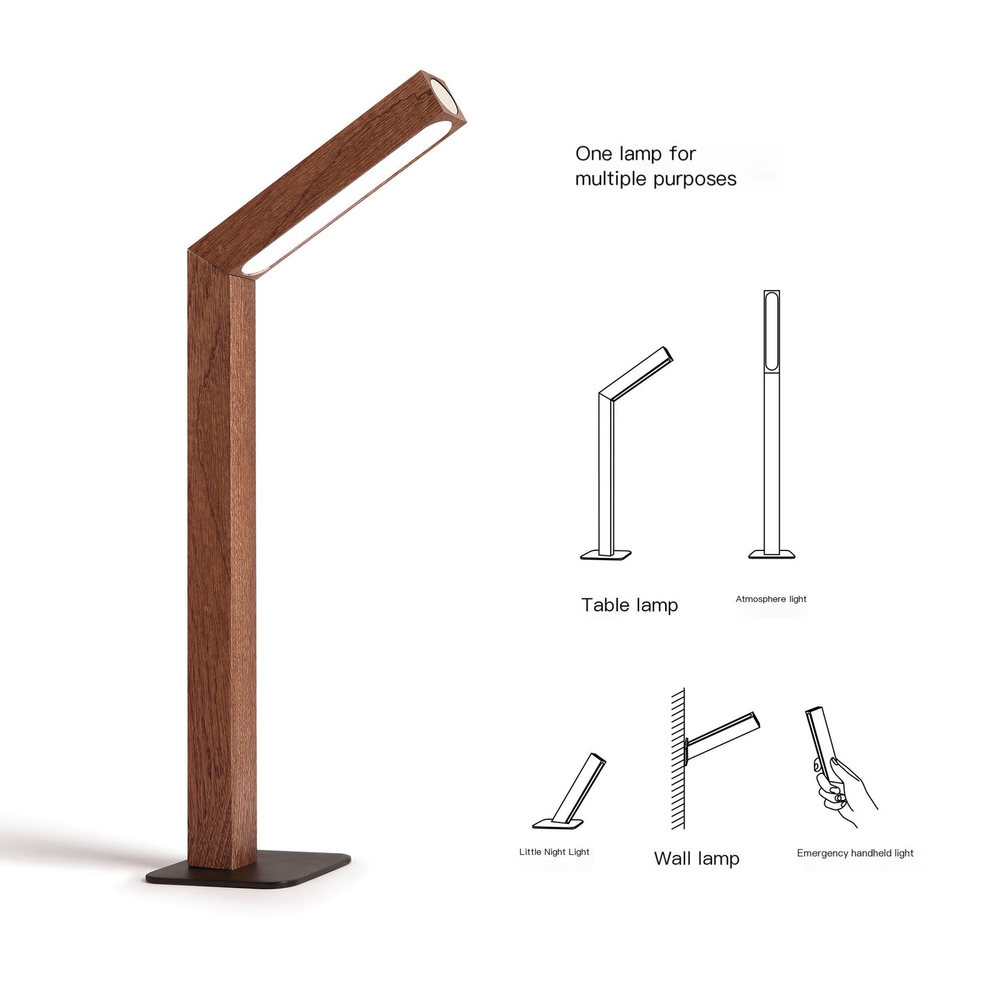 Minimalist LED Bedside Lamp with Real Wood Base — Touch Dimmer