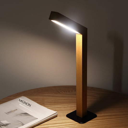 Minimalist LED Bedside Lamp with Real Wood Base — Touch Dimmer